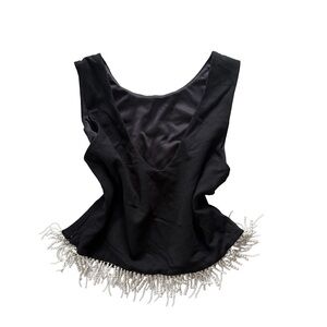 Black crop top vneck with pearl fringe